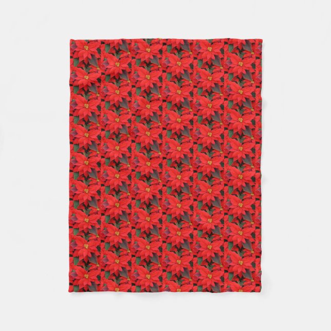 Red Poinsettias I Christmas Holiday Floral Photo Fleece Blanket (Front)