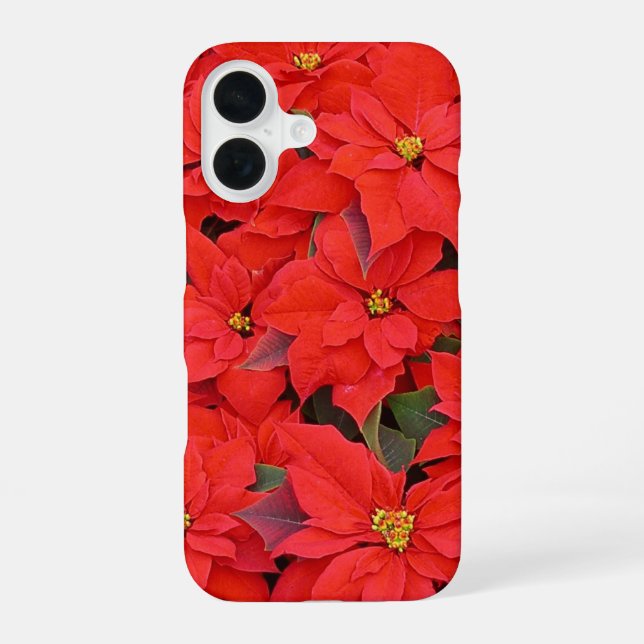 Red Poinsettias I Christmas Holiday Floral Photo iPhone 16 Case (Back)