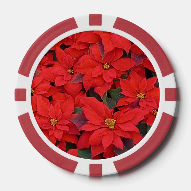 Red Poinsettias I Christmas Holiday Floral Photo Poker Chips (Front)