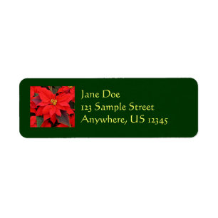 Red Poinsettias I Christmas Holiday Floral Photo Return Address Label