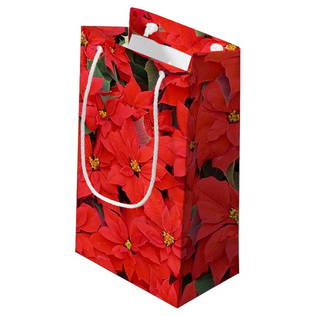 Red Poinsettias I Christmas Holiday Floral Photo Small Gift Bag (Back Angled)