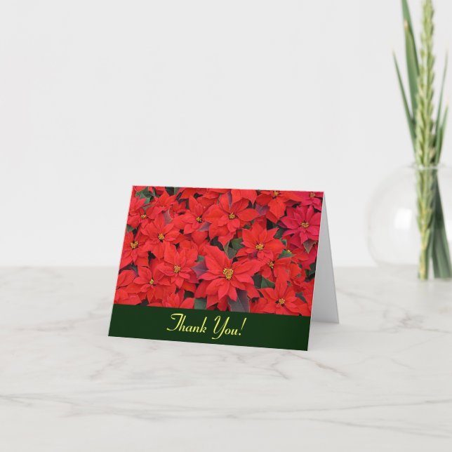 Red Poinsettias I Christmas Holiday Floral Photo Thank You Card (Front)