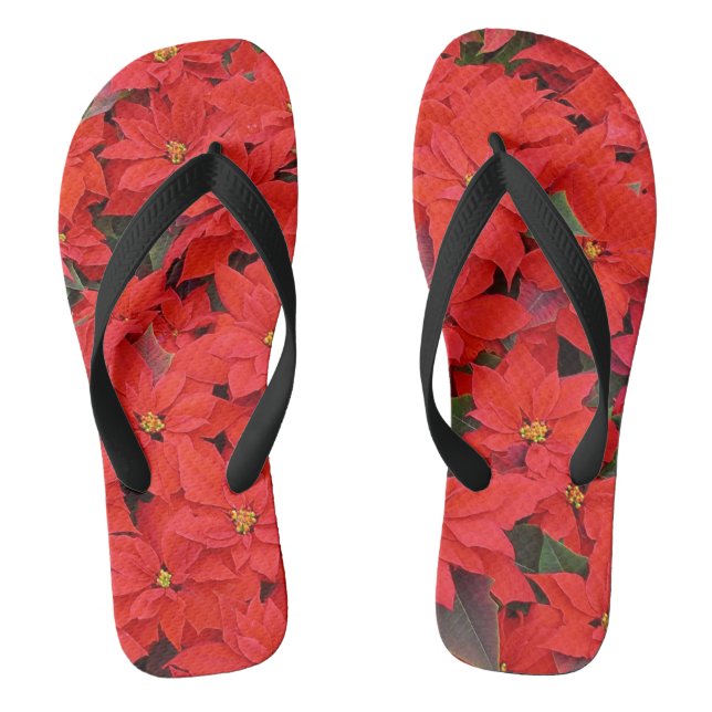 Red Poinsettias I Christmas Holiday Floral Photo Thongs (Footbed)