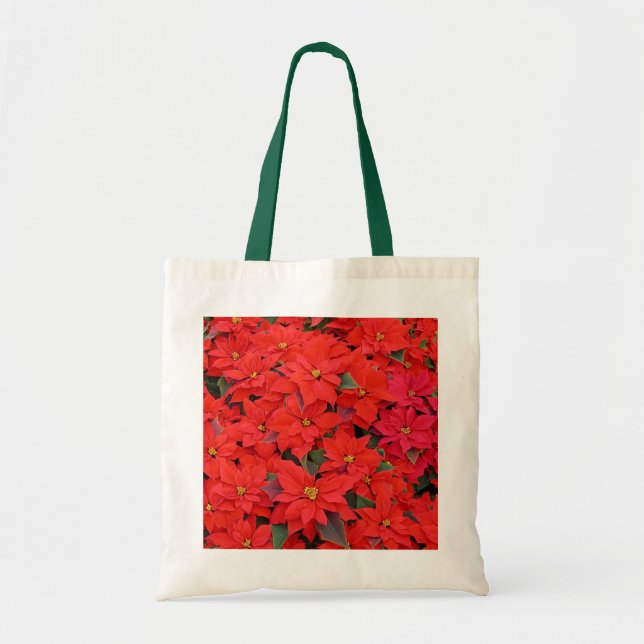 Red Poinsettias I Christmas Holiday Floral Photo Tote Bag (Front)