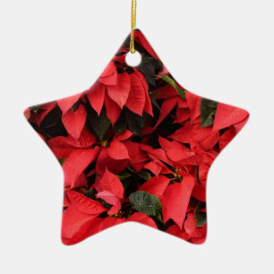 Red Poinsettias II Christmas Holiday Floral Ceramic Ornament