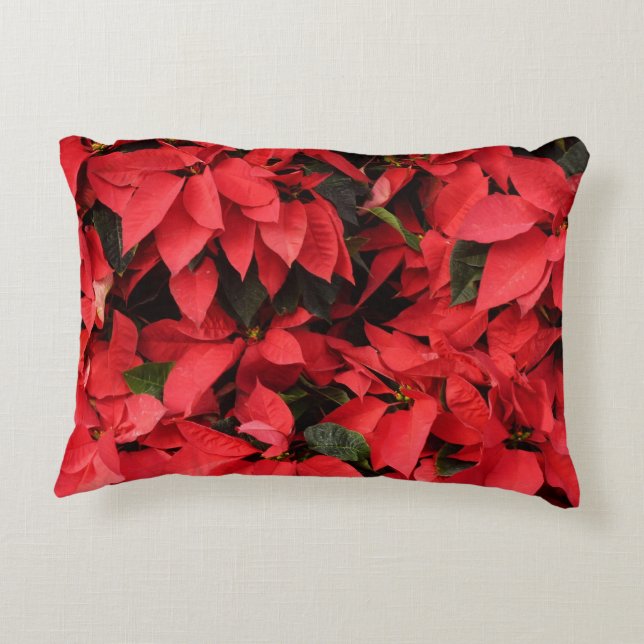 Red Poinsettias II Christmas Holiday Floral Decorative Cushion (Back)