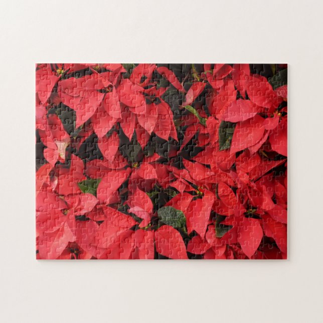 Red Poinsettias II Christmas Holiday Floral Jigsaw Puzzle (Horizontal)