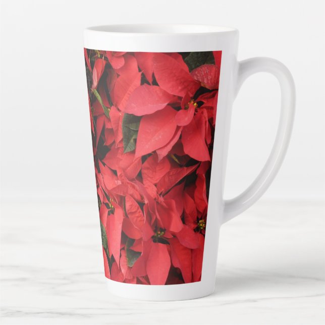 Red Poinsettias II Christmas Holiday Floral Latte Mug (Right)