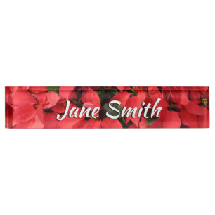 Red Poinsettias II Christmas Holiday Floral Nameplate