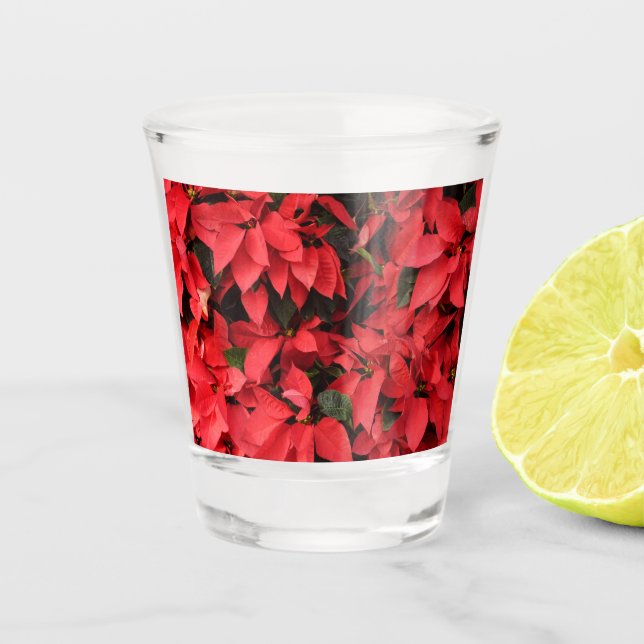 Red Poinsettias II Christmas Holiday Floral Shot Glass (Front)