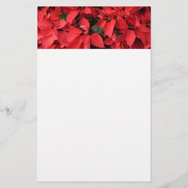 Red Poinsettias II Christmas Holiday Floral Stationery (Front)