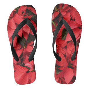 Red Poinsettias II Christmas Holiday Floral Thongs