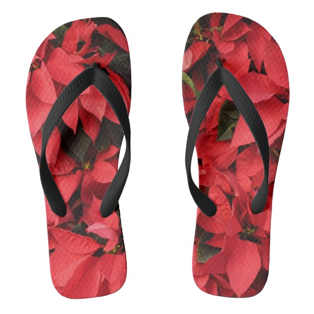 Red Poinsettias II Christmas Holiday Floral Thongs (Footbed)