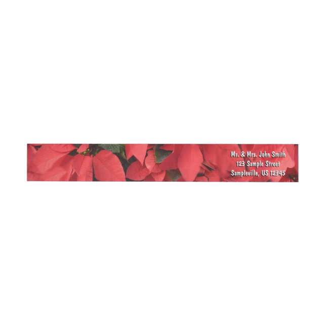 Red Poinsettias II Christmas Holiday Floral Wrap Around Label (Individual)