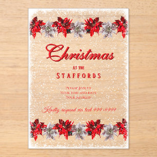 Red Poinsettias in Snow Acrylic Invitation