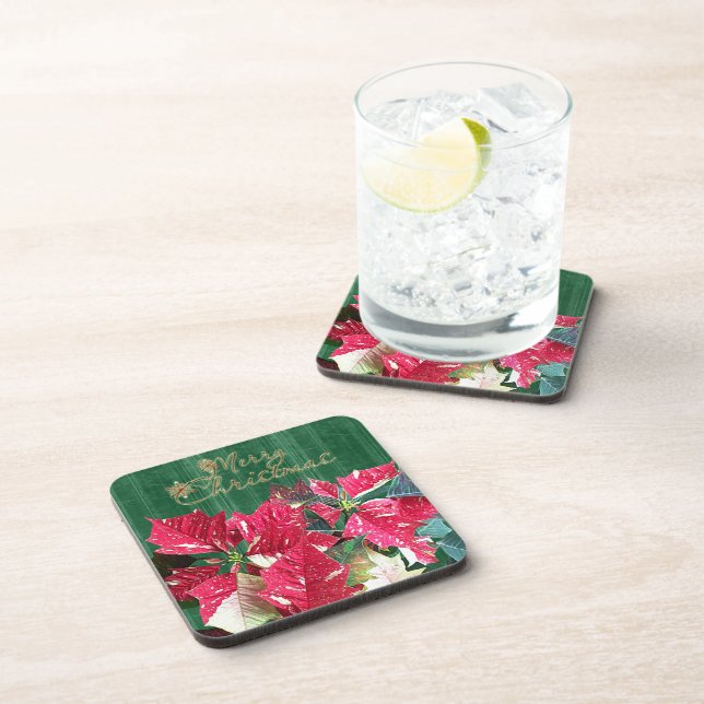 Red Poinsettias Merry Christmas Coaster Set (6) (Right Side)