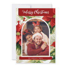Red Poinsettias Merry Christmas Personalised Photo