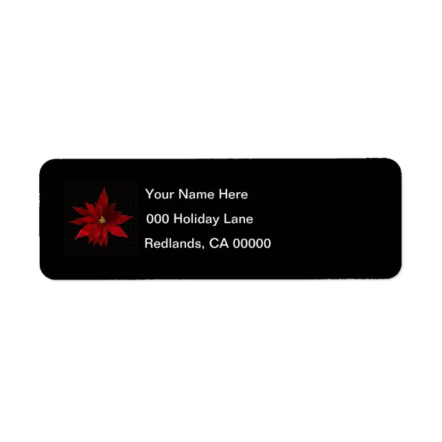 Red Poinsettias on Black Return Address Label (Front)