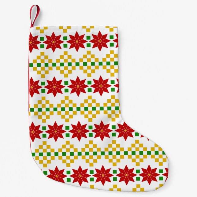 Red Poinsettias Pattern Small Christmas Stocking (Front)