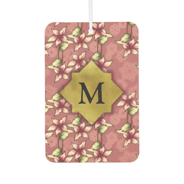 Red Poinsettias & Snowflakes Christmas Monogram Car Air Freshener (Front)