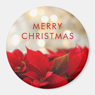 Red Poinsettias with Golden Bokeh Christmas Magnet