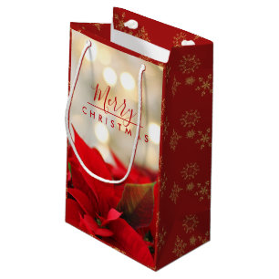 Red Poinsettias with Golden Bokeh Christmas Small Gift Bag