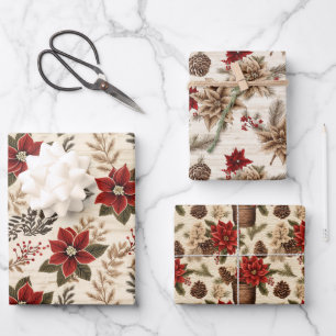 Red Poinsettias Wrapping Paper Sheet