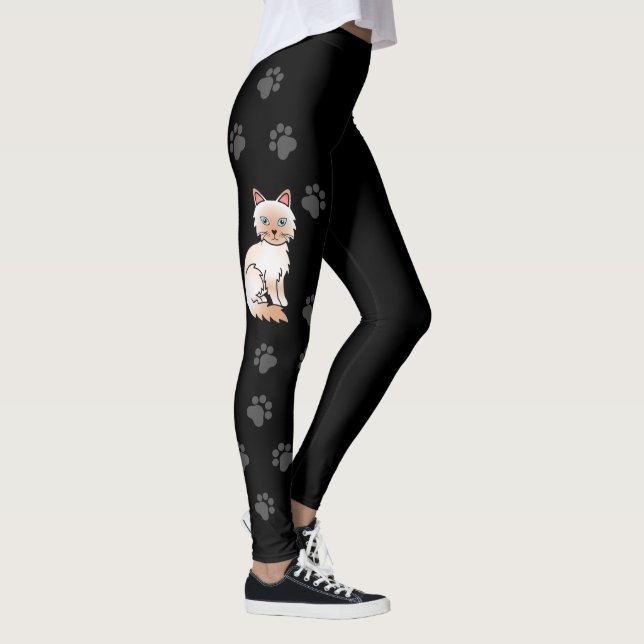 Red Point Birman / Ragdoll Cute Cat & Paws Black Leggings (Right)