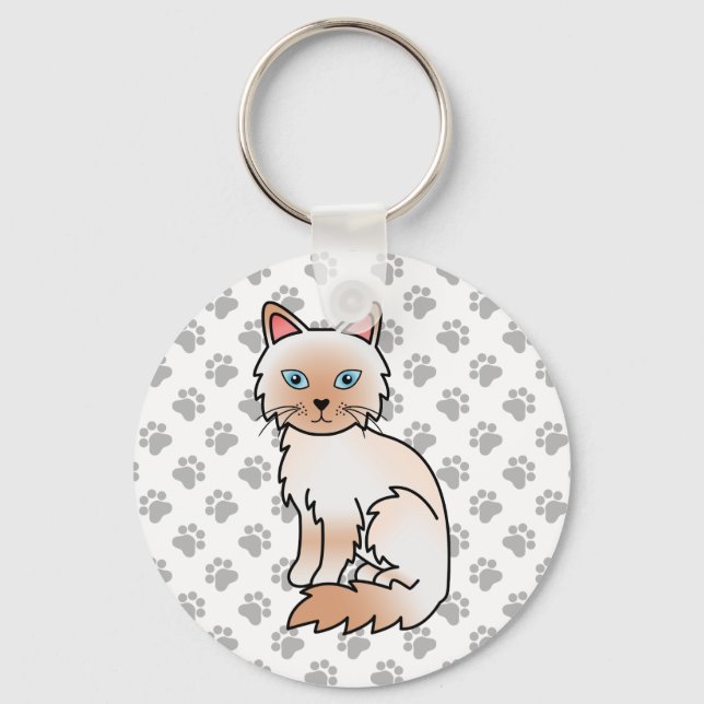 Red Point Birman / Ragdoll Cute Cat & Paws Key Ring (Front)