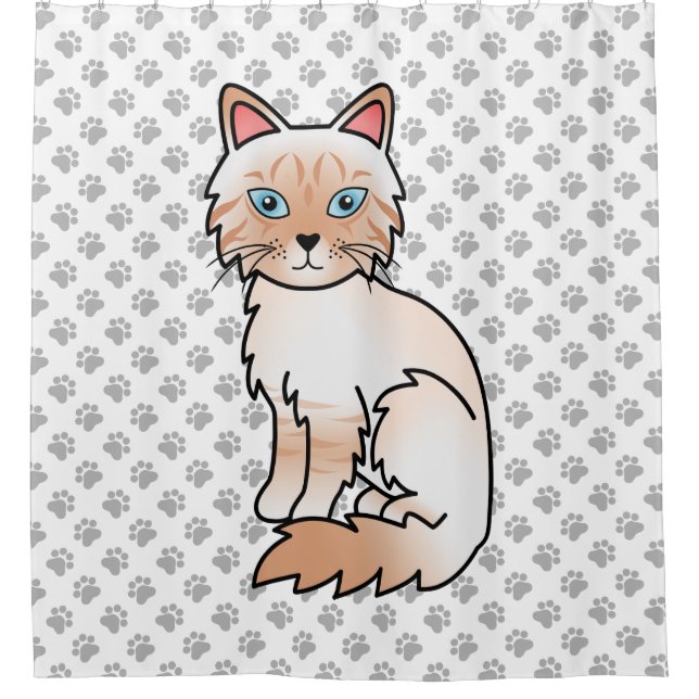 Red Point Tabby Birman / Ragdoll Cat & Paws Shower Curtain (Front)