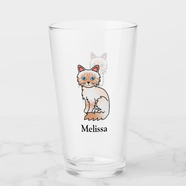 Red Point Tabby Birman / Ragdoll Cute Cat & Name Glass (Front)