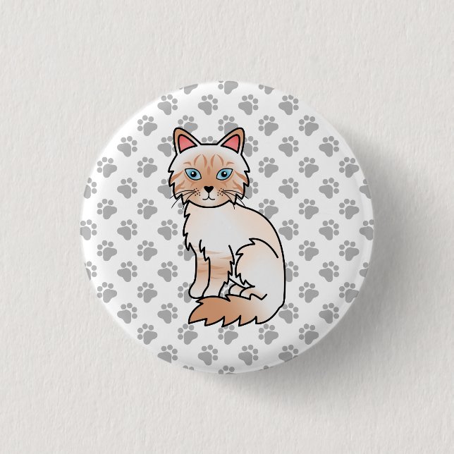 Red Point Tabby Birman / Ragdoll Cute Cat & Paws 3 Cm Round Badge (Front)