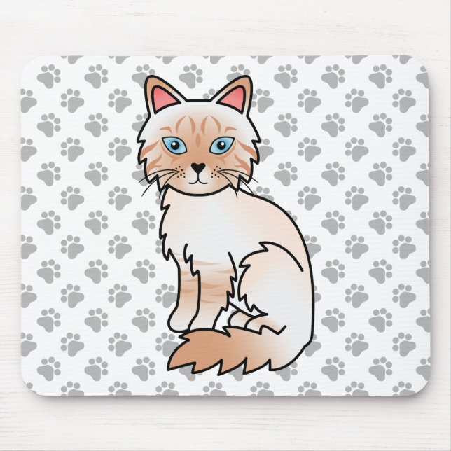 Red Point Tabby Birman / Ragdoll Cute Cat & Paws Mouse Pad (Front)