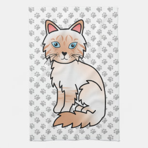 Red Point Tabby Birman / Ragdoll Cute Cat & Paws Tea Towel