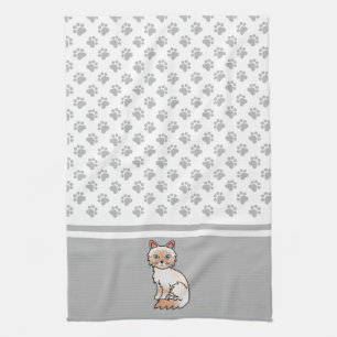 Red Point Tabby Birman / Ragdoll Cute Cat & Paws Tea Towel