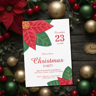 Red Pointsettia Christmas Dinner Party Invitation
