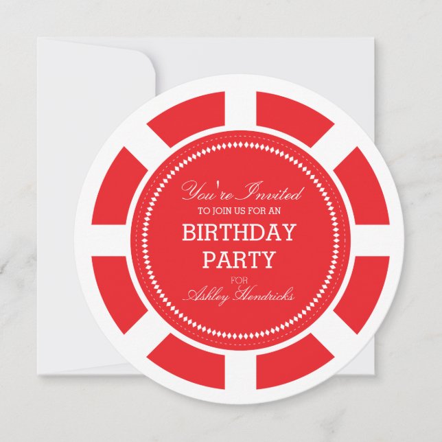 Red Poker Chip Birthday Party Invitation (Front)