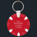 Red Poker Chip Casino Themed Wedding Favor  Key Ring<br><div class="desc">Las Vegas casino gambling themed wedding groomsman key chain gift done in a red and white poker chip look.  Personalize all the text fields  to suit your  wedding needs.  Matching products are available.</div>