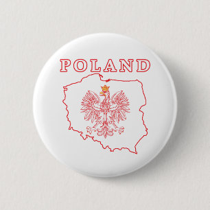 Red Poland Map With Eagle 6 Cm Round Badge