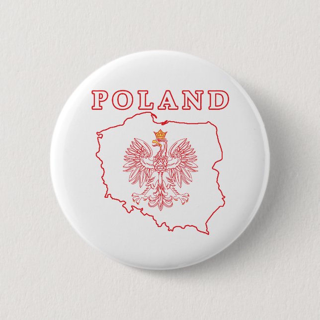Red Poland Map With Eagle 6 Cm Round Badge (Front)