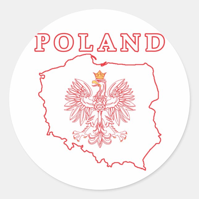 Red Poland Map With Eagle Classic Round Sticker (Front)