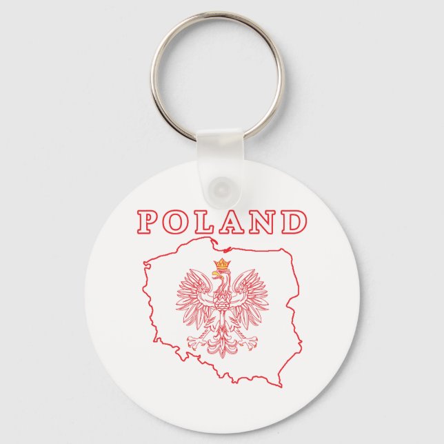Red Poland Map With Eagle Key Ring (Front)