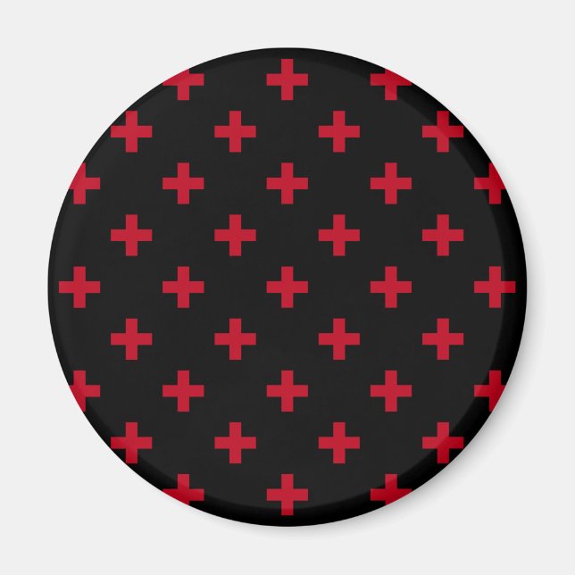Red polka crosses on black magnet (Front)