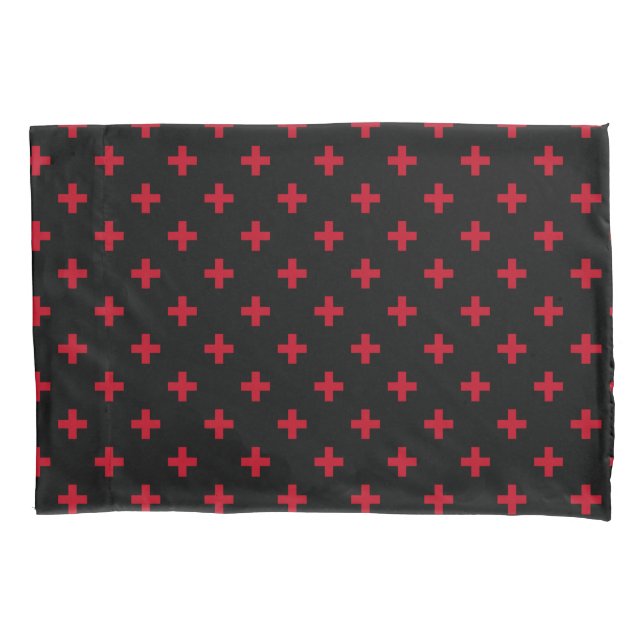 Red polka crosses on black pillowcase (Front)