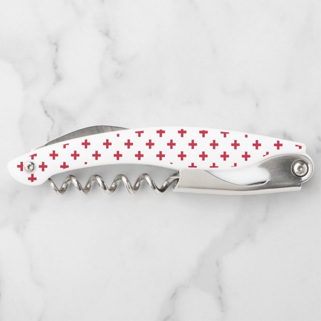 Red polka crosses on white corkscrew (Back)