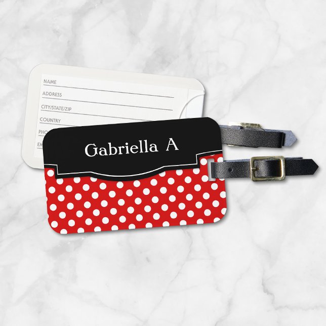 Red Polka Dot Black Frame Luggage Tag (Creator Uploaded)