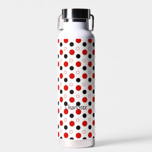 Red Polka dot Custom Name  Water Bottle