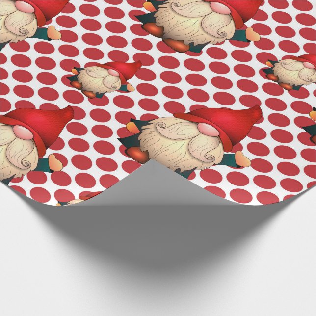 Red Polka Dot Gnomes Christmas Wrapping Paper (Corner)