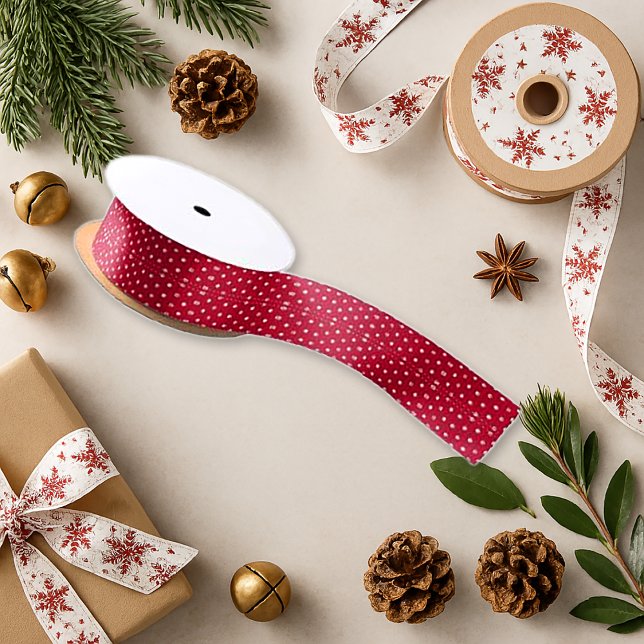 Red Polka Dot Holiday Classic Festive Accent Satin Ribbon (Creator Uploaded)