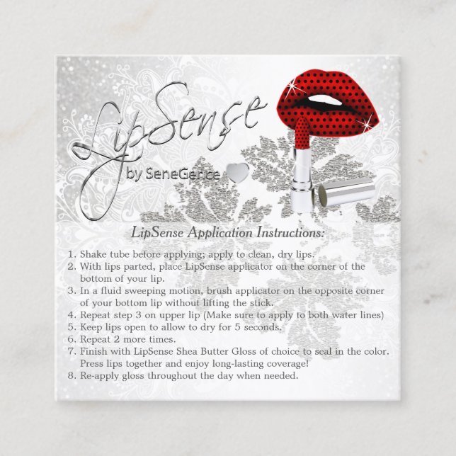 Red Polka Dot Lips Application Instructions Square Business Card (Front)